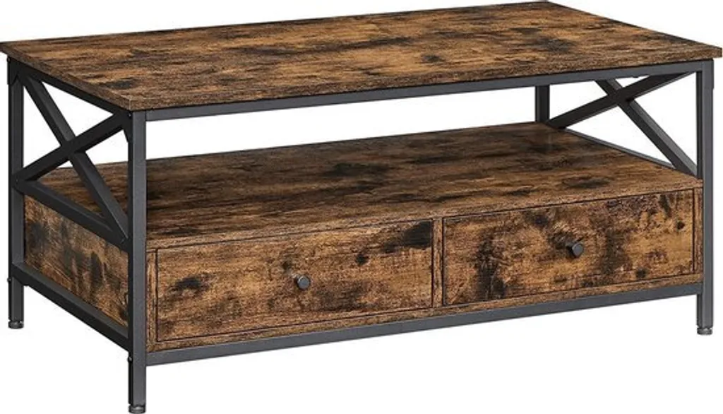Table de Salon Industrielle avec Rangement et Tiroirs Coloris Rustique