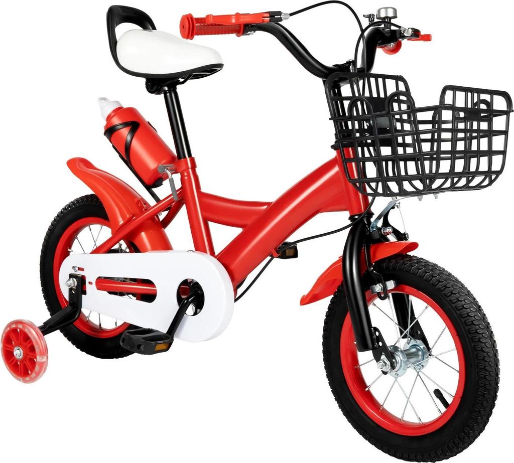 Kinderfahrrad - Mit Stützrädern - 30 cm Räder - Doppelte V-Bremse - Rahmen aus Kohlenstoffstahl - Stahlgabel & Felgen - Rot