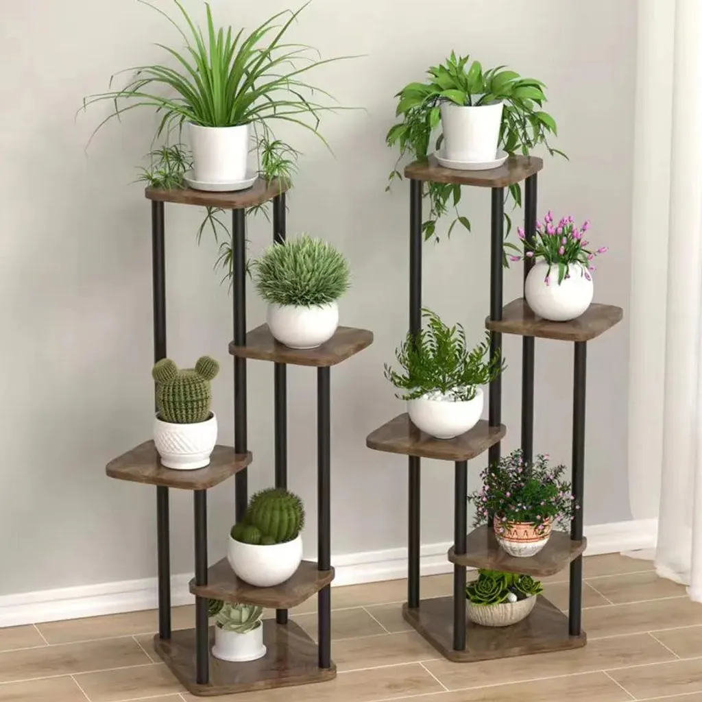 Étagère à plantes en métal noir 6 niveaux - Support fleurs intérieur H107cm