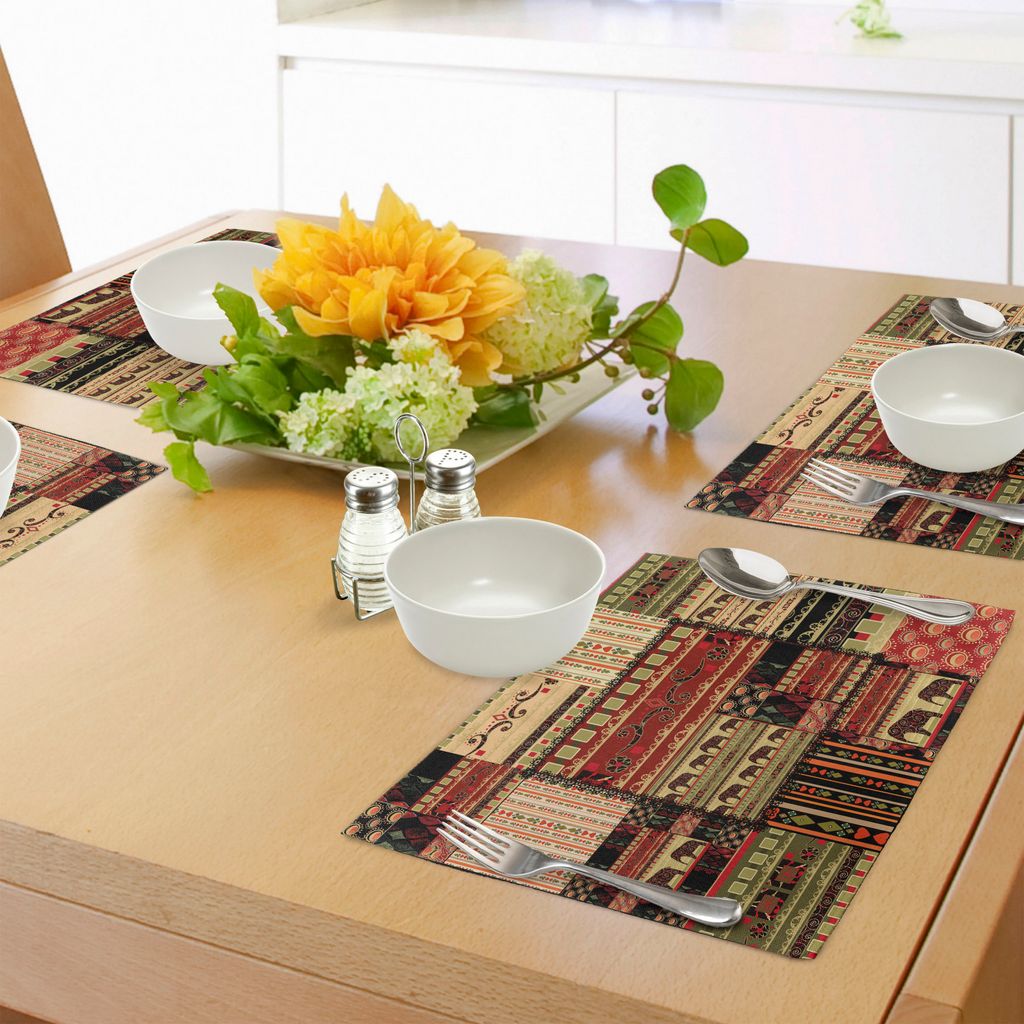 ABAKUHAUS afrikanisch Platzmatten, Patchwork-Art-asiatisches Muster mit Elefanten und kulturellen Alten Motiven drucken, Tiscjdeco aus Farbfesten S...