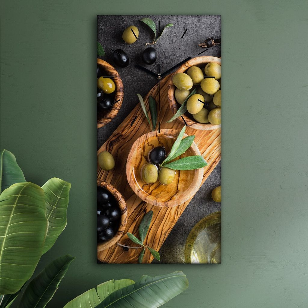 Wohnzimmer Leinwand Uhr Geräuschlos Küche 30x60 Baum, Oliven, Motive, schwarze Zeiger