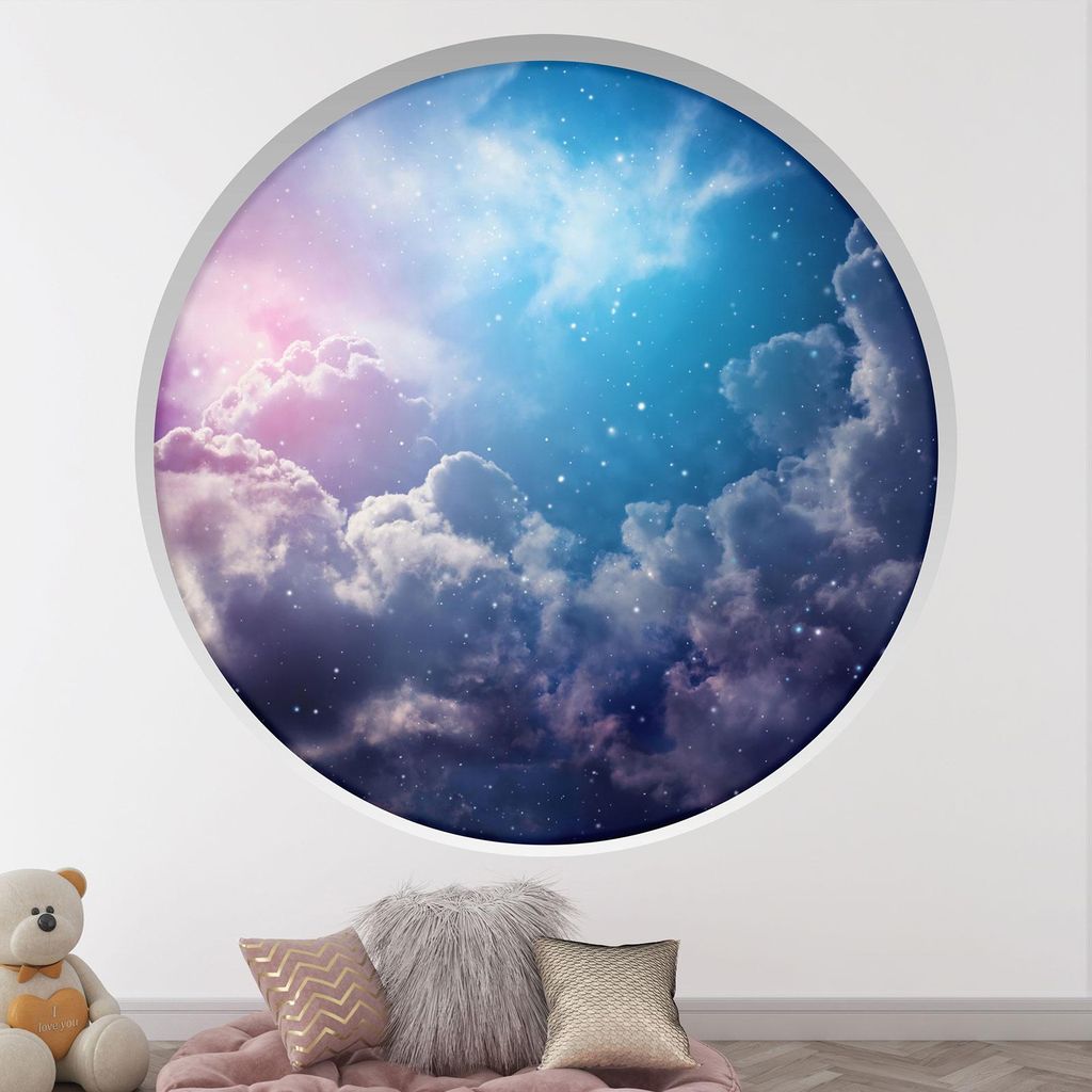 Trompe-l'œil-Aufkleber Runde Bogen Kinder - Lumaléa - Bew?lkter Himmel - Durchmesser 90 cm