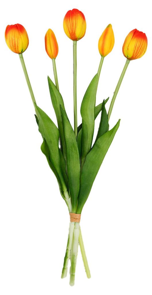 Künstlicher Tulpenstrauß mit 5 Köpfen, 40 cm langer Stiel, naturgetreue Haptik, ideal für Frühlingsblumenarrangements, Heimdekoration, Landhau...