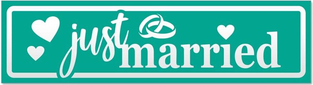 Kiwistar - Autoaufkleber - Türkis - 20 x 5,3 cm - Just Married Ringe Herzen invertiert - Hinweis Aufkleber Sticker für Auto, Kfz, Fahrrad, PKW, LKW