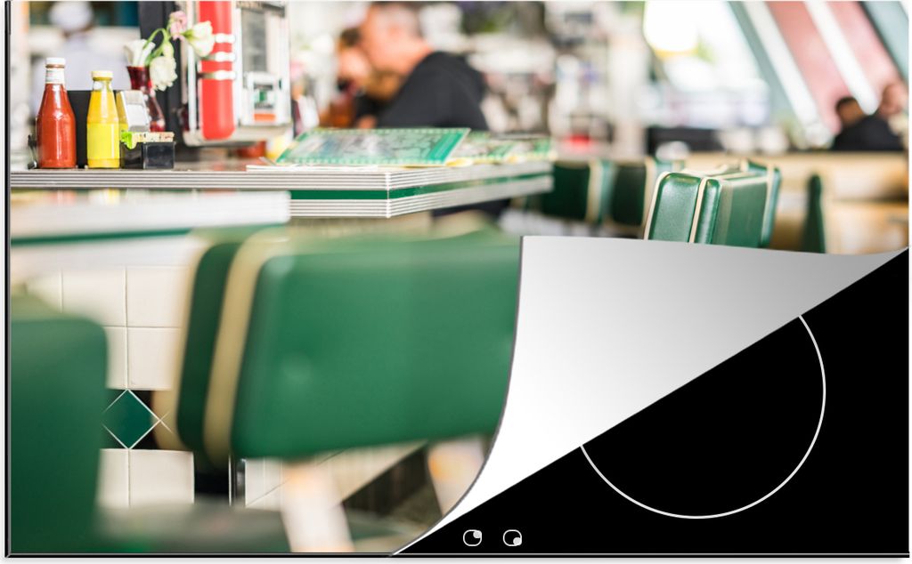 KitchenYeah Herdabdeckplatte Fifties-Dinner , 80x52cm, Küche Deko, Glaskeramikfeld Herdabdeckung, Abdeckplatte fùr Kochfeld