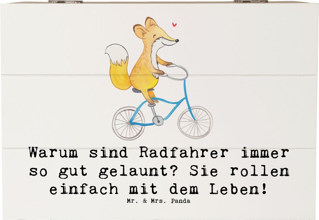Mr. & Mrs. Panda Holzkiste Radsport Glück 22 x 15 cm - Weiß - Geschenk, Fahrradfahren, Schatzkiste, fotobox, Freiheit, truhe holz, schatztruhe, S...