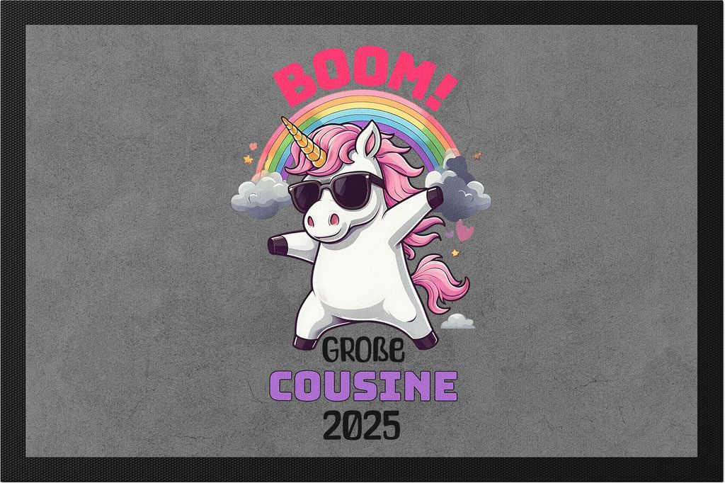 Boom Große Cousine 2025 Fußmatte Geschenk Einhorn Familienfreude Babyparty Überraschung Cousine