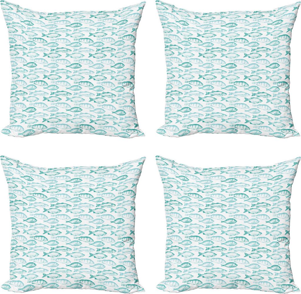 ABAKUHAUS Bass Kissenbezug Set (4 Stück), Flüchtiger Fisch Rassen Muster, Moderner Doppelseitiger Digitaldruck, 40 cm x 40 cm, Dunkel Seafoam Aqua