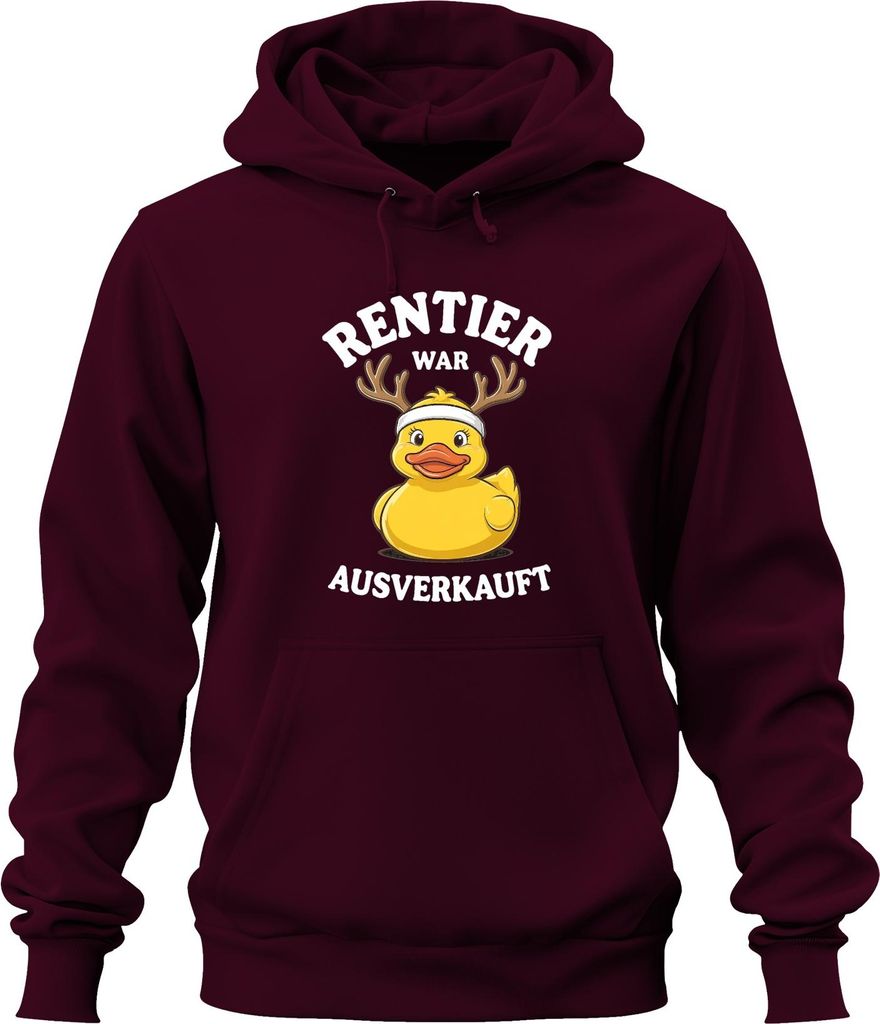Rentier war t Weihnachten Gummiente Geschenk lustig Uni Hoodie Kapuzenpullover, Burgundy, 3XL