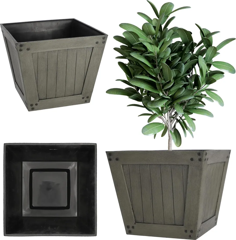 Aménager balcon et terrasse avec ce pot de fleurs gris foncé chic