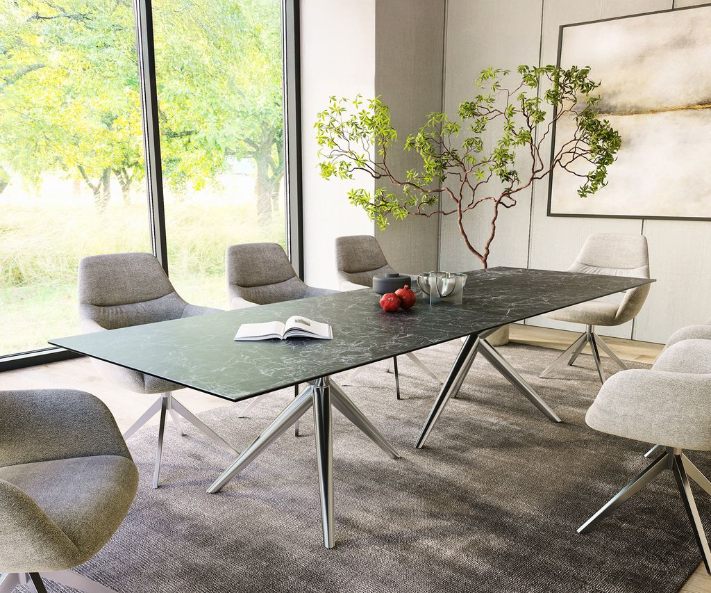 DELIFE Esstisch Edge 300x100 Keramik Laminam Nero Greco Anthrazit Estelar rund Edelstahl