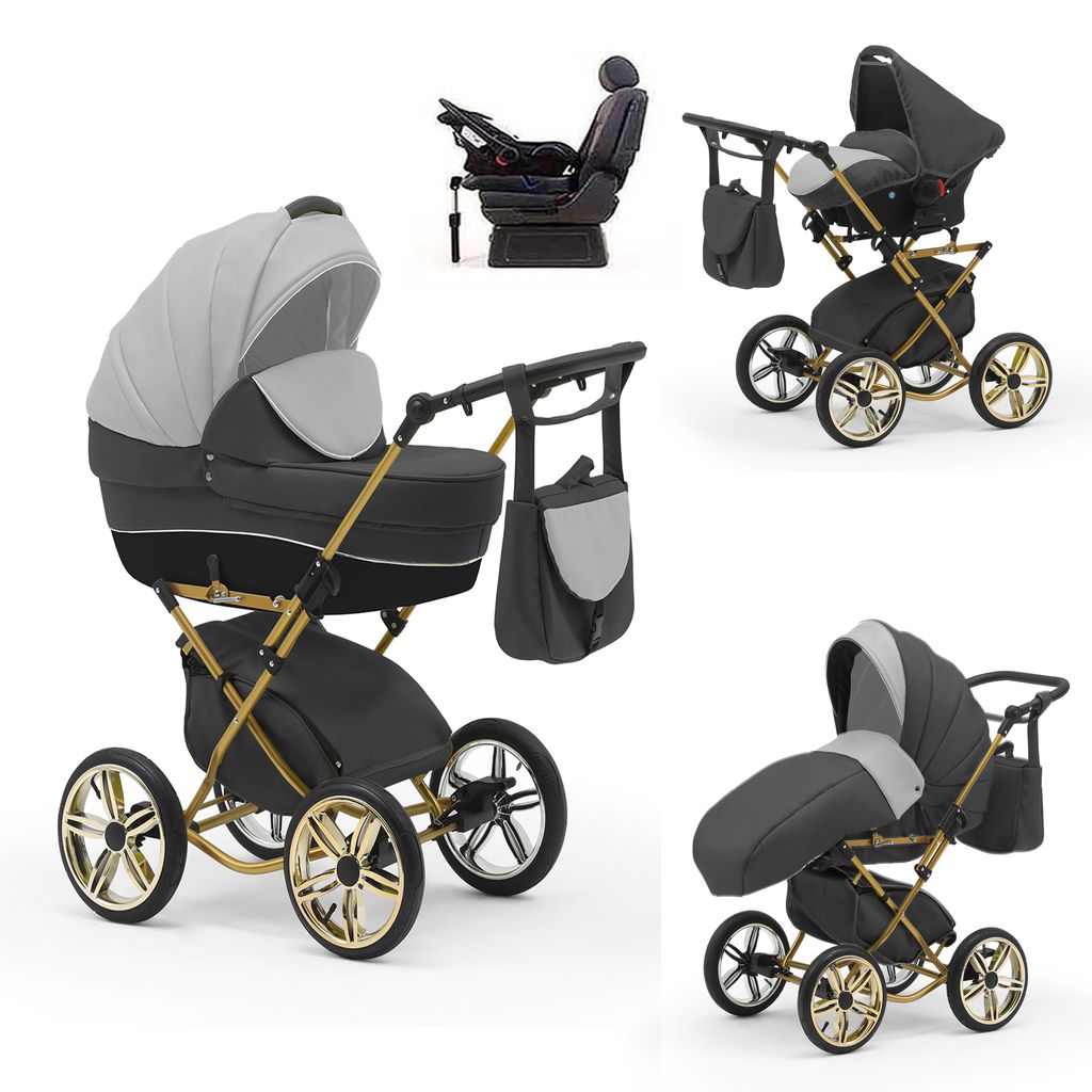 Klassischer Kinderwagen Sorento Gold 5 in 1 inkl. Sportsitz, Autositz und Iso Base in 19 Farben