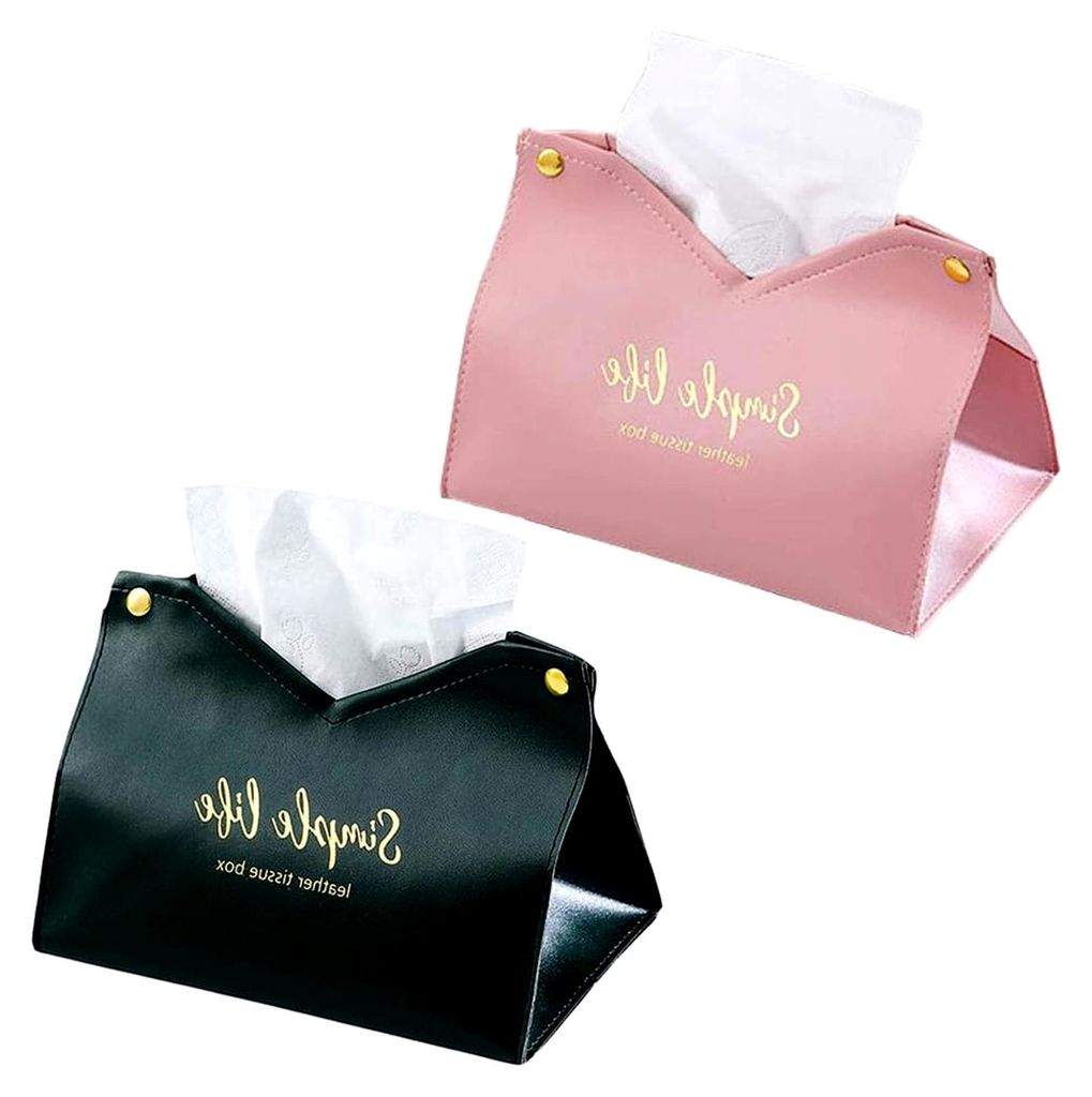 2 Stück Leder Kosmetiktücherbox, Taschentuchbox aus Leder, V-förmiges Design, geeignet für Wohnzimmer, Schlafzimmer, Büro, Bad, Auto (Pink, Gr...