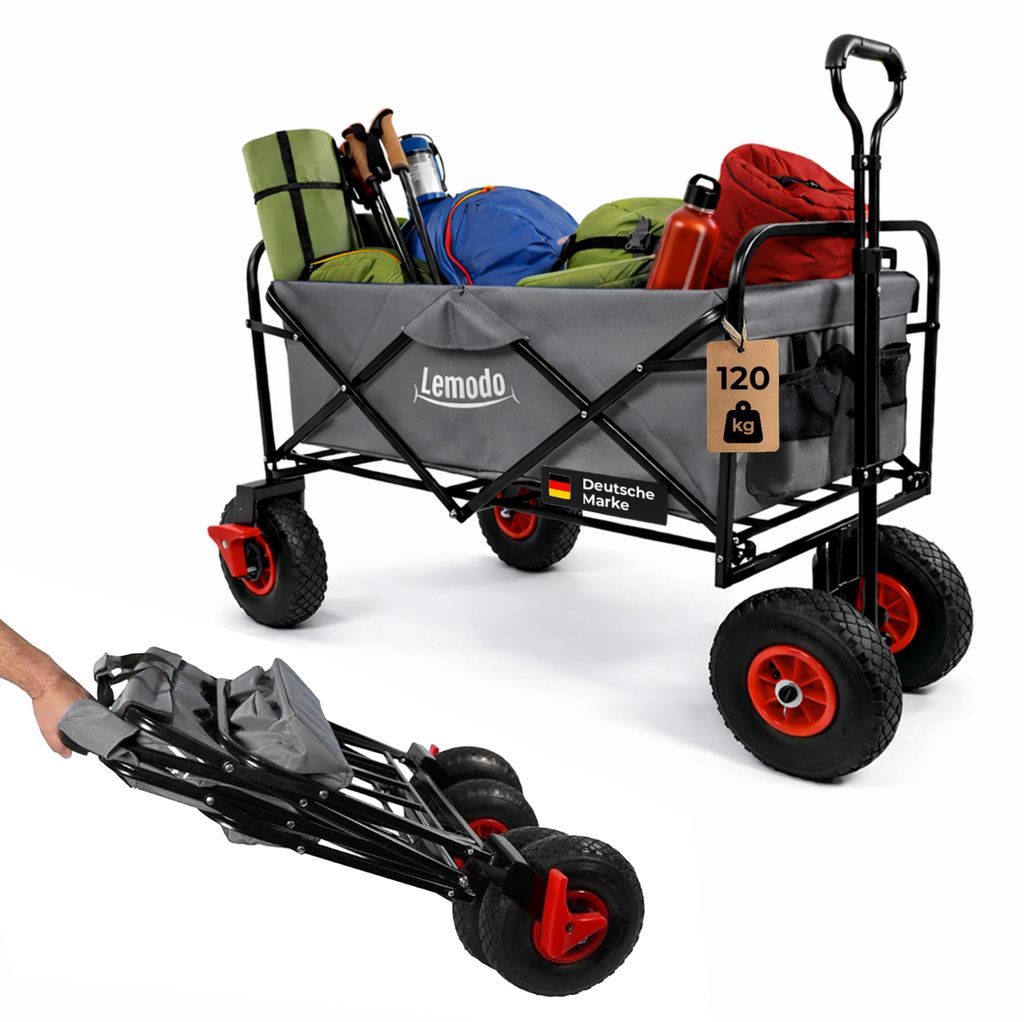 Bollerwagen faltbar, grau, Handwagen mit 120 kg Zuladung, Produktbild 