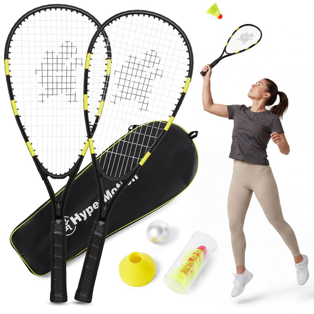 Speed Badminton Spielset, 2 Aluminiumschläger, 5 Speed-Bälle, 8 Hütchen, Transporttasche, Crossminton Outdoor