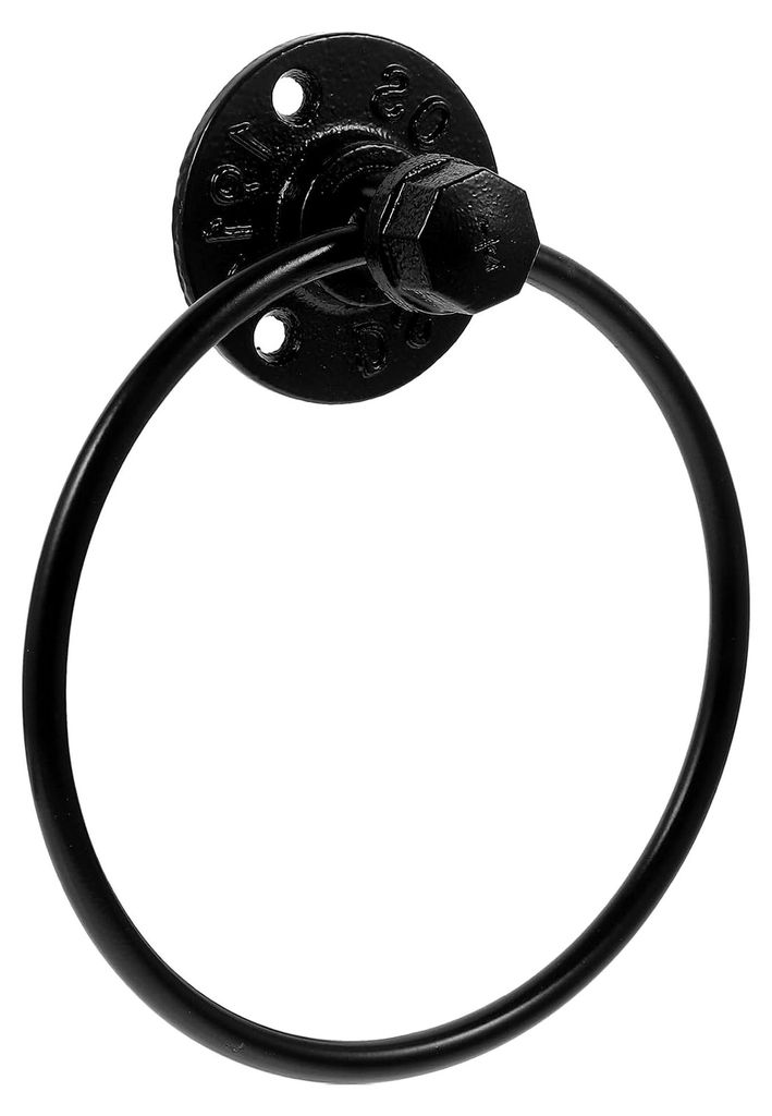 Wandmontierter Handtuchring aus schwarzem Metall für Bad und Küche