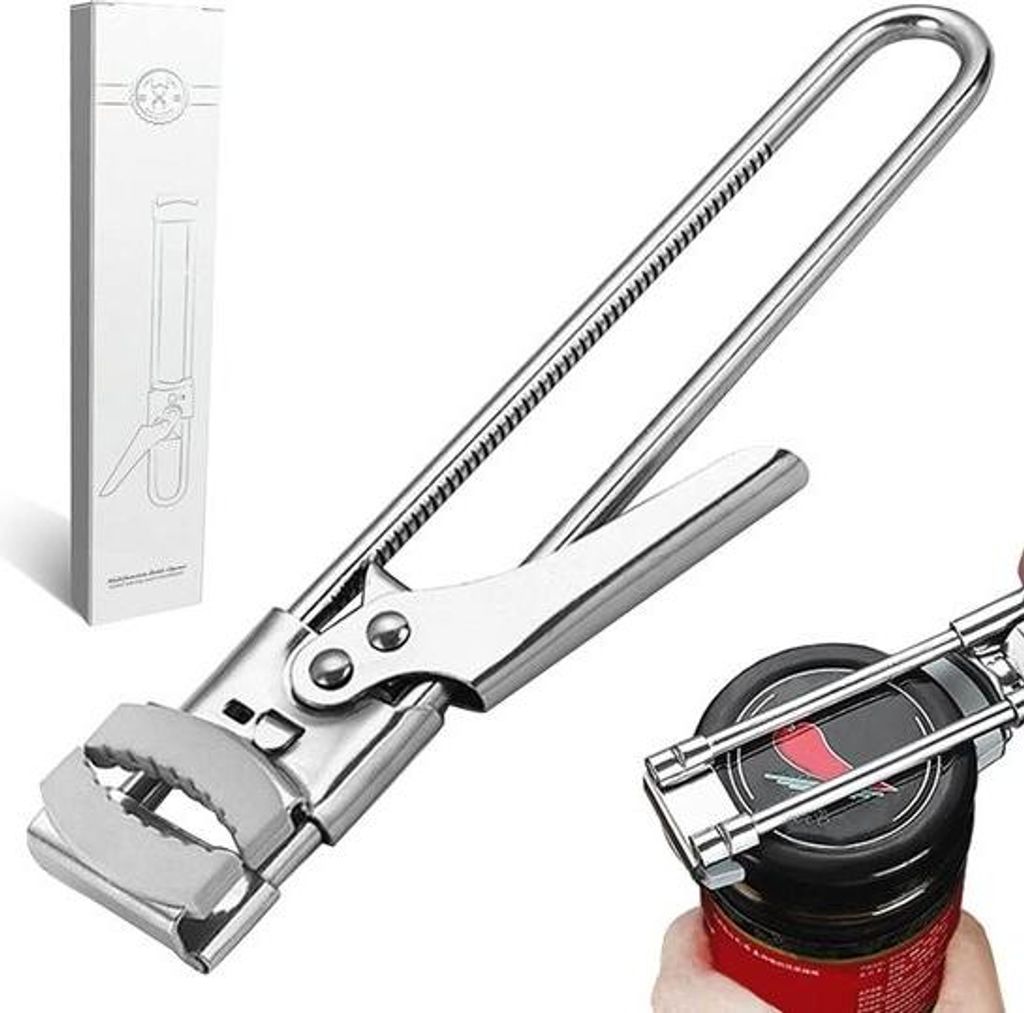 Deckelöffner, Schraubverschlussöffner aus Edelstahl, verstellbarer Dosenöffner für Senioren – Silber