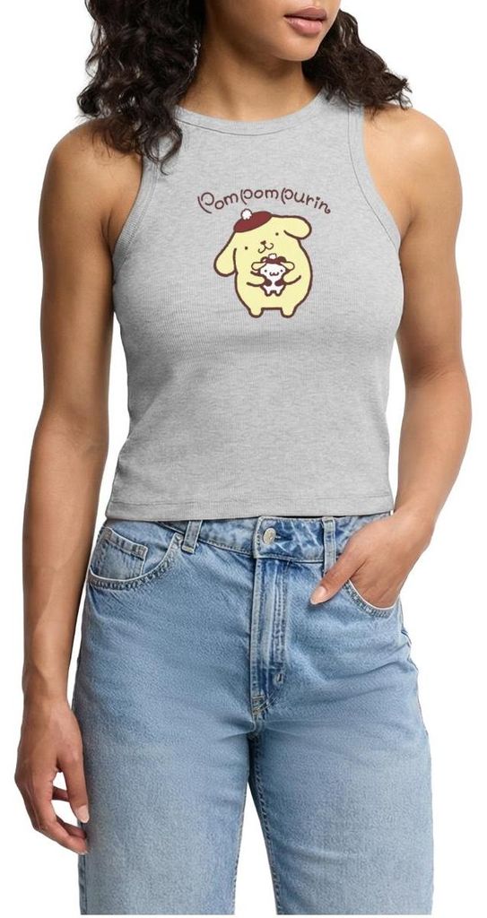 Spreadshirt Pompompurin & Muffin Verkleidet Cropped Frauen Organic Tank Top, L, Grau meliert