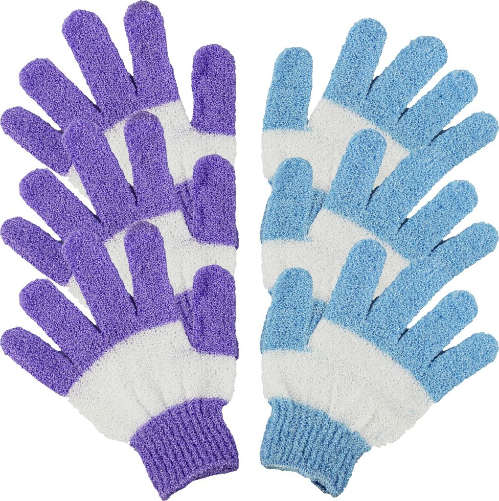 com-four 3 Paar Waschhandschuh Massagehandschuh Peelinghandschuh in lila und blau