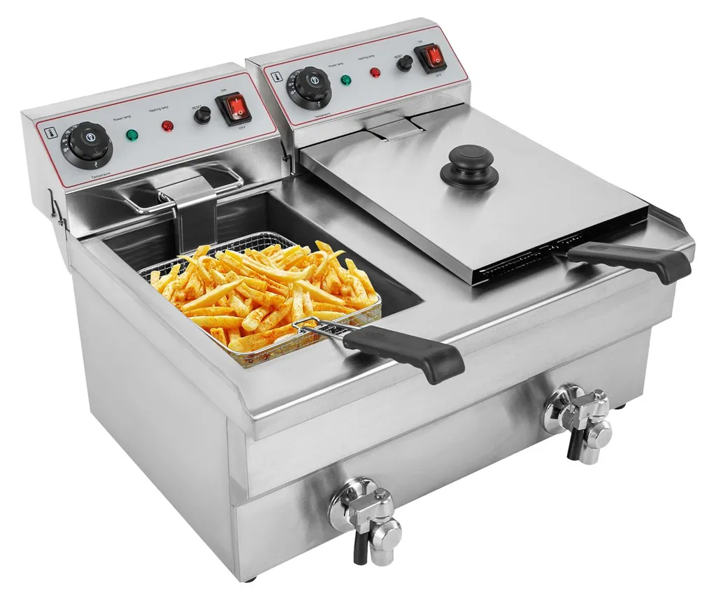 Friteuse professionnelle 20L à double bac et zone froide inox 6000W