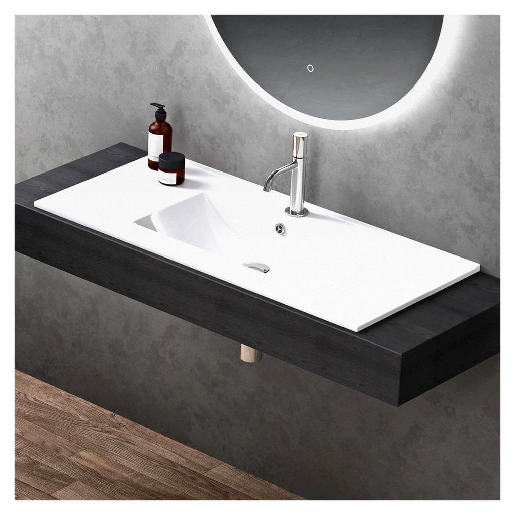 Einbauwaschbecken 101x47x18cm Weiß aus Keramik mit Nano-Beschichtung Rechteckig