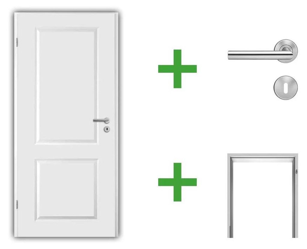Türenset Elegance 02 Weißlack RAL 9010 - Türblatt, Zarge, Drückergarnitur