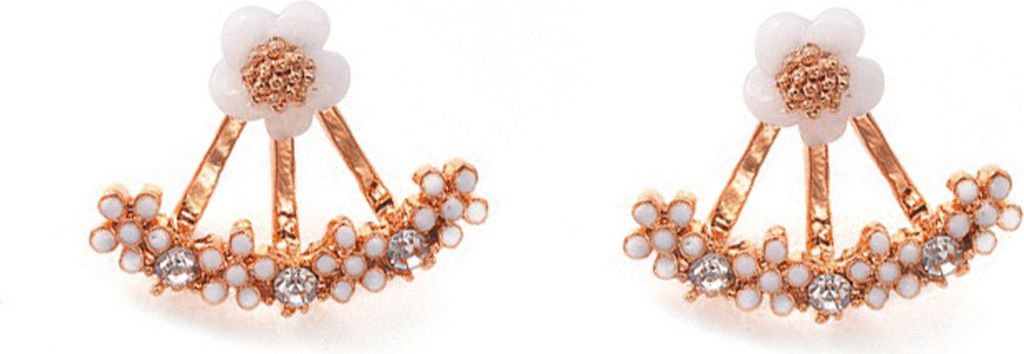 Frauen Mode Strass Intarsien Gänseblümchen Ohrstecker Ohr Jacke Schmuck Geschenk-Roségolden