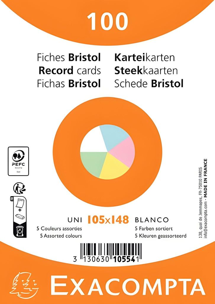 EXACOMPTA 10554E Schede EXACOMPTA, DIN A6, bianche, colori Immagine del prodotto 