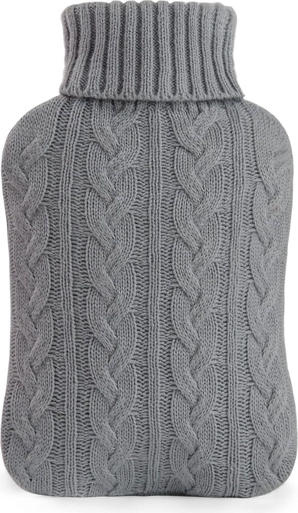 Wärmflasche mit Bezug - Weicher Premium-Strickbezug - 2L große Wärmflasche, Grau