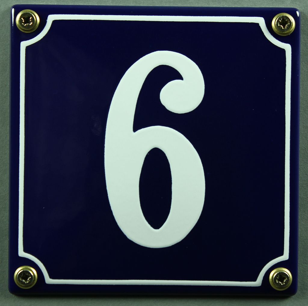 Hausnummernschild 6 blau - weiß 12x12 cm  Schild Emaille Produktbild 