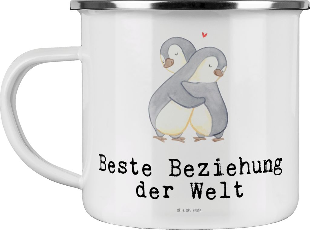 Mr. & Mrs. Panda Teetasse Pinguin Beste Beziehung der Welt - Weiß - Geschenk, Emaille Becher, Liebesgeschenk, Tasse, Zusammen sein, Teebecher, Pot...