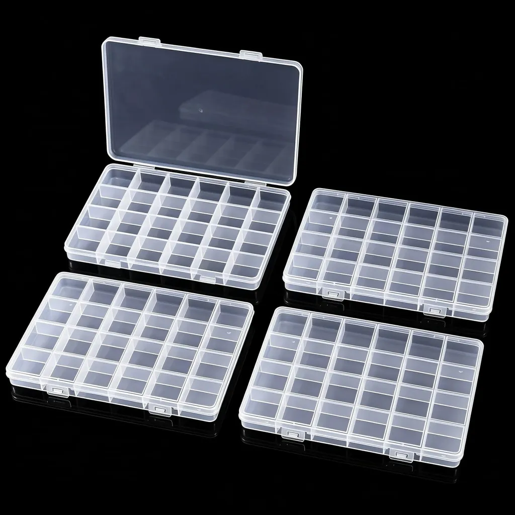Boîte de rangement bijoux et perles en plastique lot de 4 unités