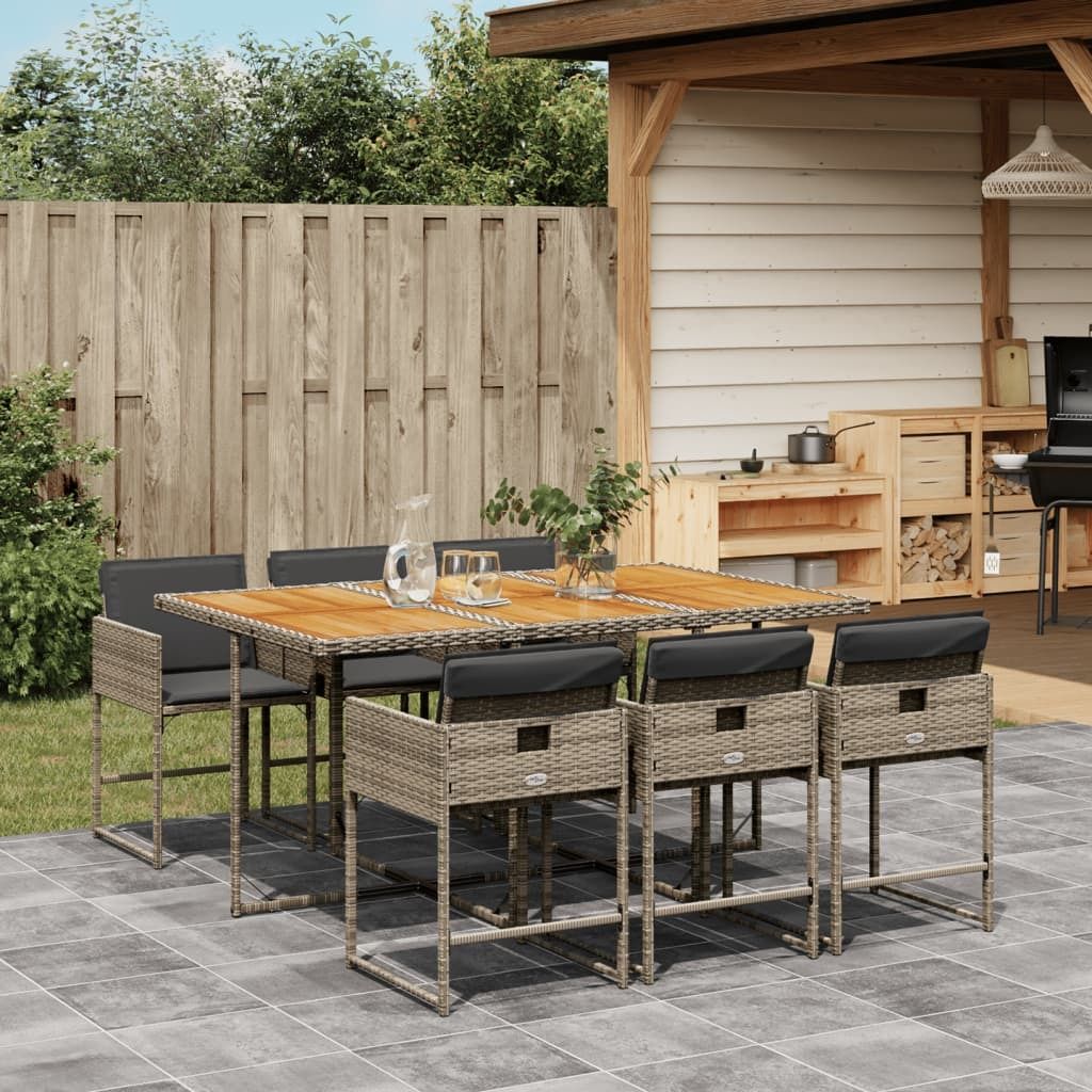 Maison Exclusive - 7-tlg. Garten-Essgruppe mit Kissen Grau Poly Rattan