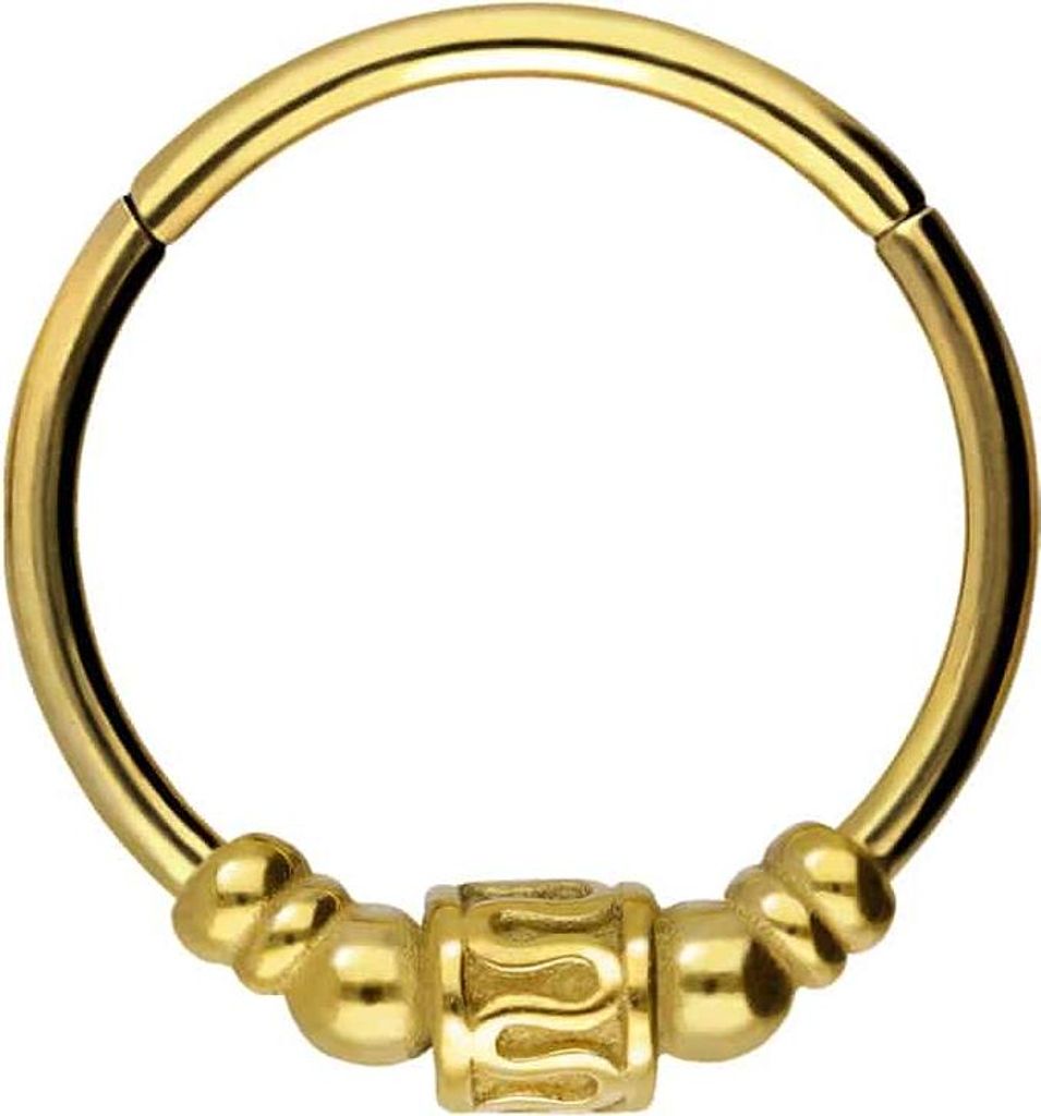 Ohrpiercing, Nasenpiercing, Septum Piercing Chirurgenstahl Segmentring Clicker ETHNO-DESIGN Gold Innendurchmesser: 12 mm