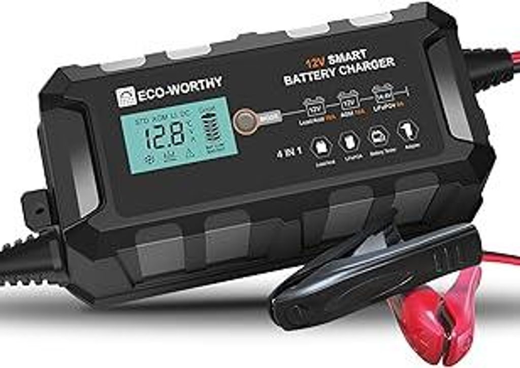 ECO-WORTHY 10A Autobatterie Ladegerät LiFePO4 Ladegerät 12V Erhaltungsladegerät mit Aktivierung der Lithium-Batterie für Auto LKW Motorrad Rase...