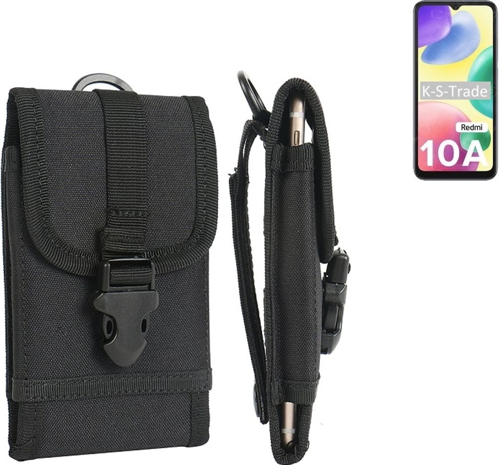 K-S-Trade Holster Handy Hülle kompatibel mit Xiaomi Redmi 10A Holster Handytasche Gürtel Tasche Schutz Hülle Robust Outdoor schwarz