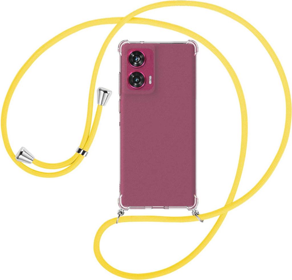 Handykette Backcover-Schutzhülle mit Band (Metall silberfarben) für Motorola Edge 50 Fusion 5G - gelb