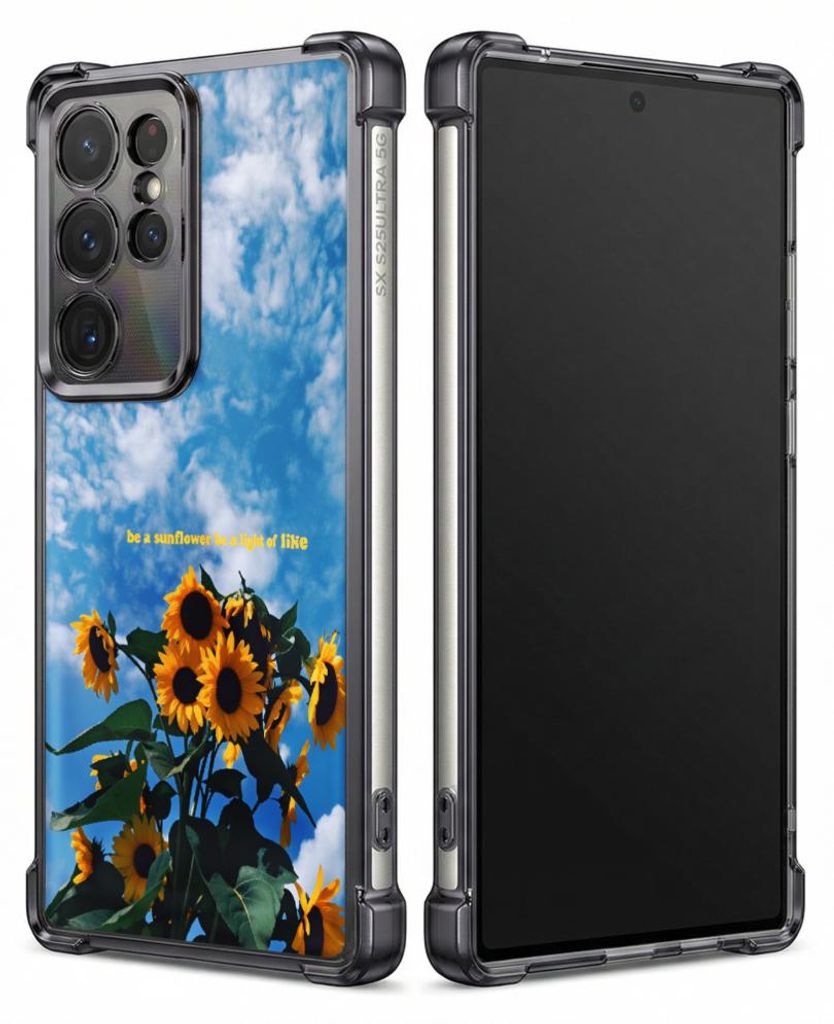 Personalisierte Hülle mit Bild für Samsung Galaxy S24 FE Elektroplattiert TPU Stoßdämpfer Handyhülle mit Sonnenblumen, Himmel, Wolken, Natursc...