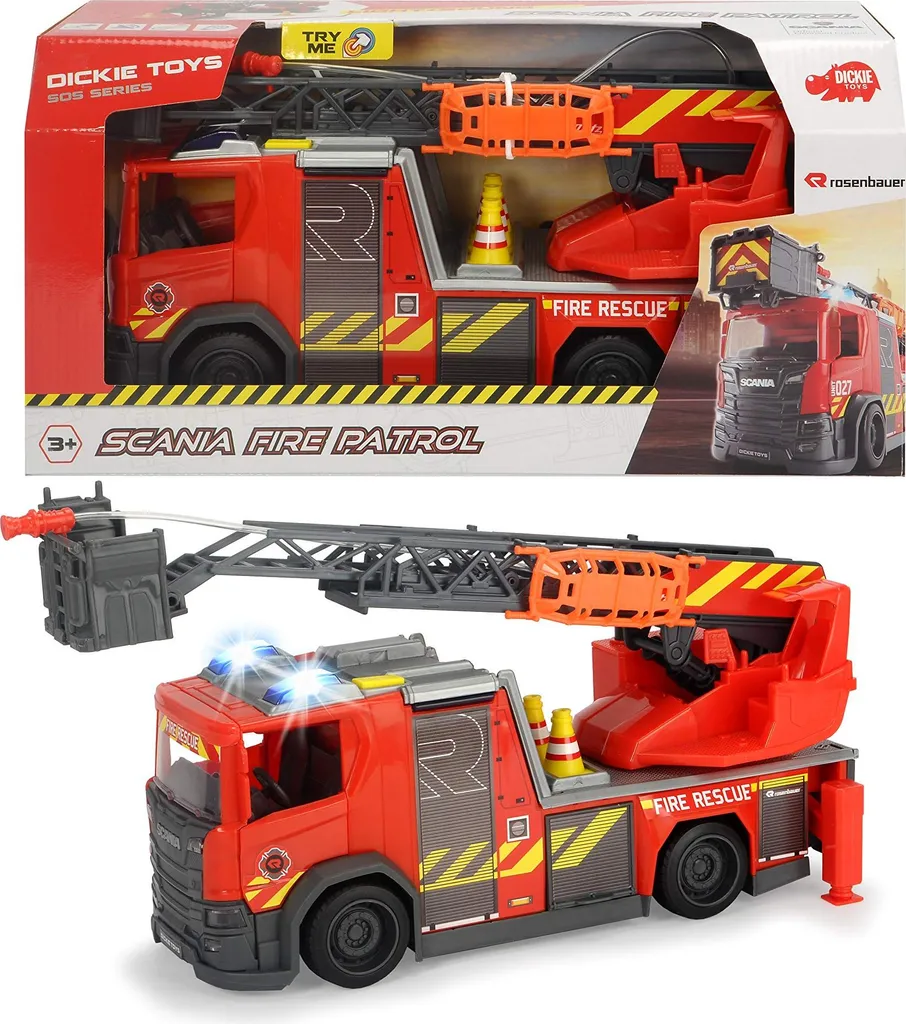 Jouet camion de pompiers Scania grand format 35 cm pour enfants