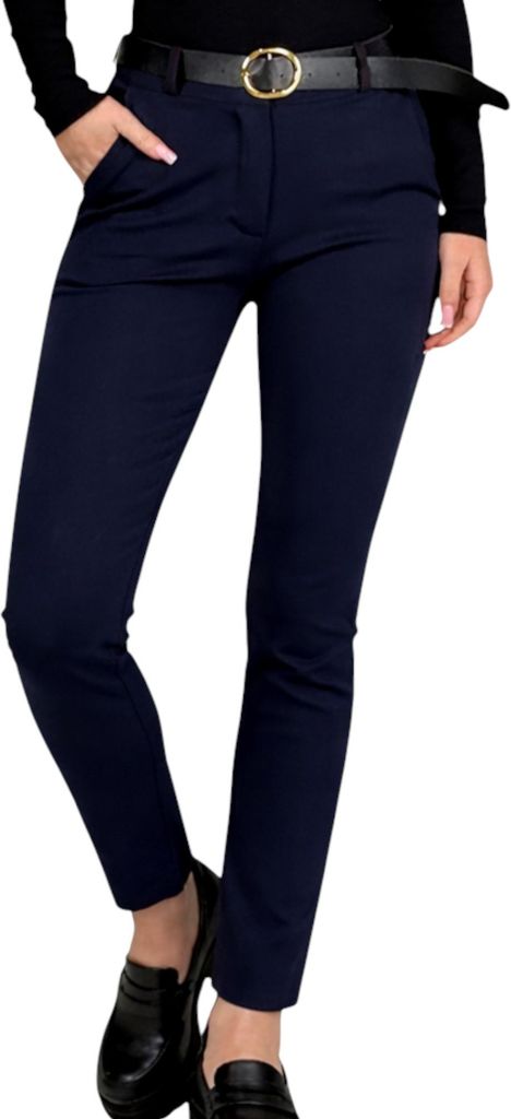 434 Damen Freizeithose Damen Stretchhose mit Reißverschluss und Gürtel Blau L