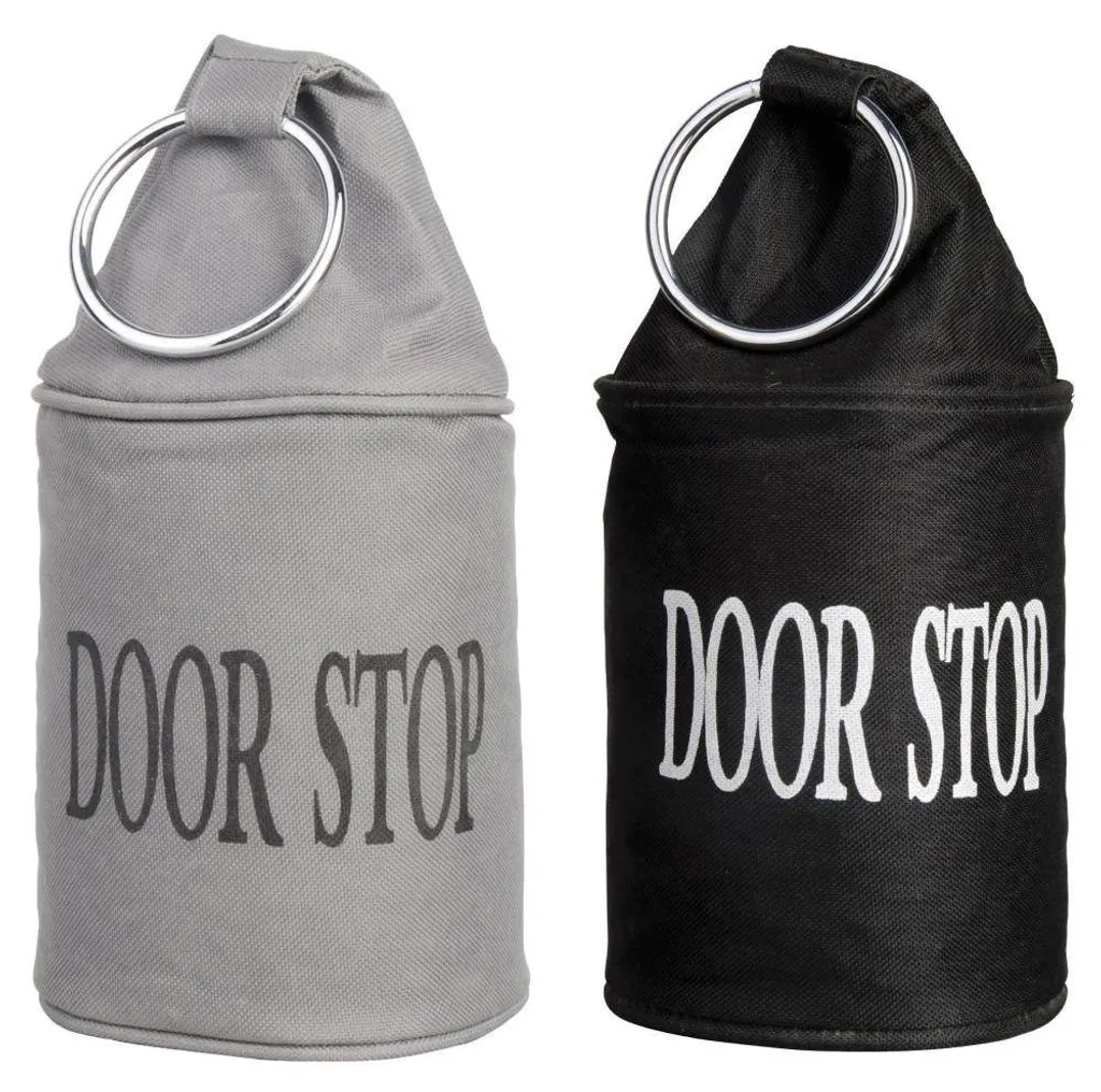 Butée de porte textile lestée 34 cm noir gris - Arrêt de porte amovible