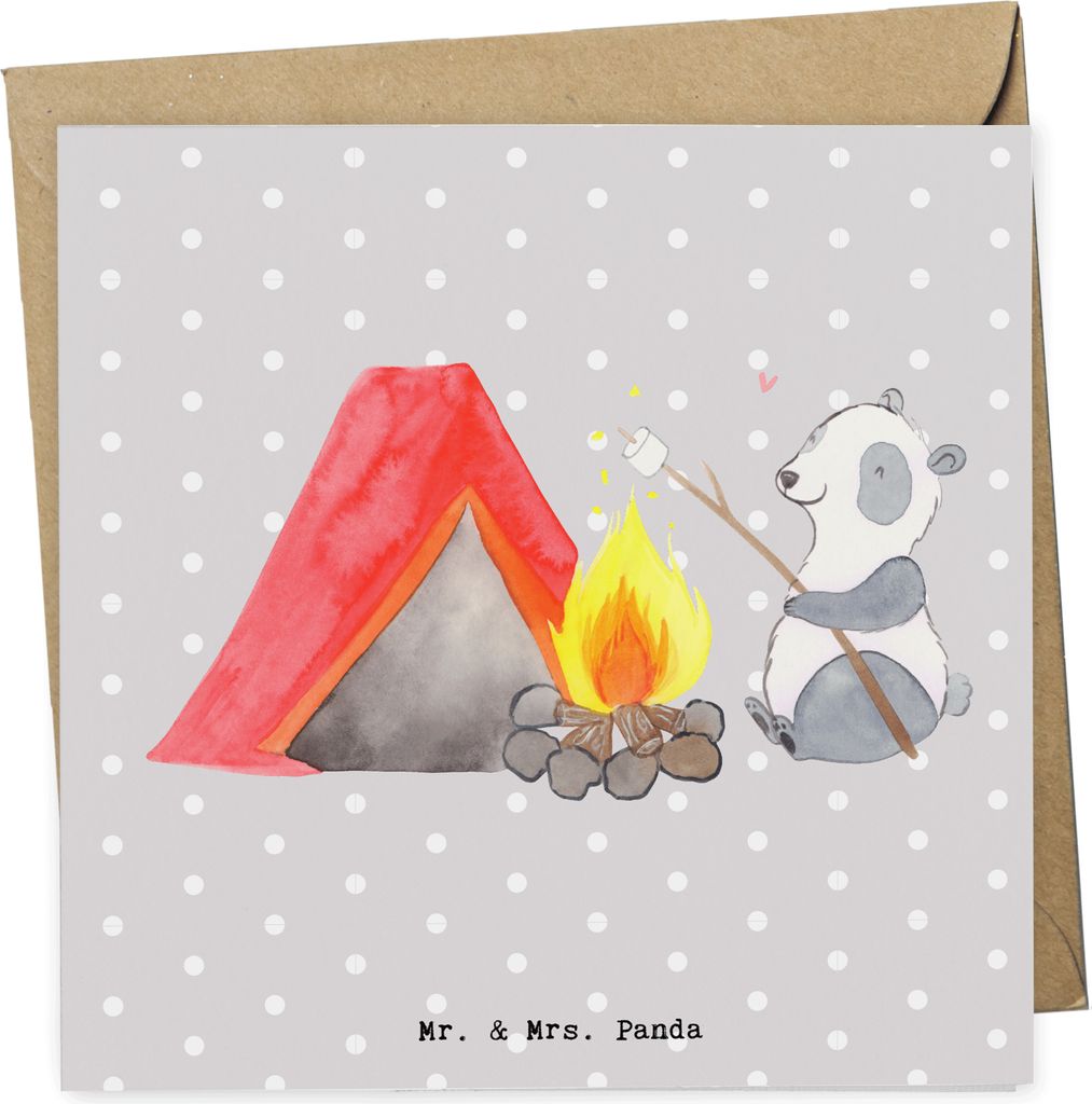Mr. & Mrs. Panda Grußkarte Panda Campen - Grau Pastell - Geschenk, Klappkarte, doppelkarte, gehen, Zelten, Campingplatz, anlasskarte, Glückwunsch...