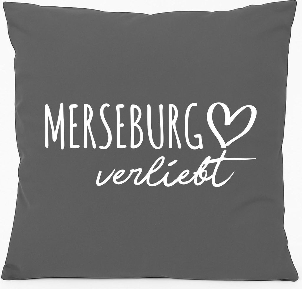 Huuraa Sofakissen Merseburg verliebt Geschenk 40x40cm mit Füllung Steel Grey Baumwolle Merseburg Mitbringsel