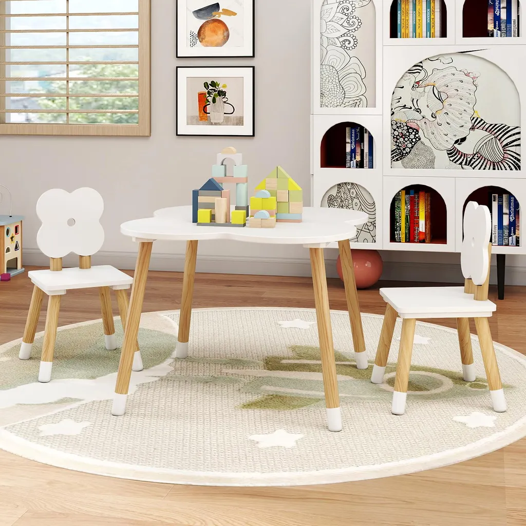 Table de jeu pour enfants ensemble 3 pièces blanc et bois dès 3 ans