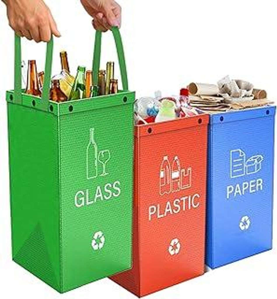 Mülltrennsystem 3fach Aufbewahrung Pfandflaschen Sammelbehälter Mülleimer 3 Fächer für Papier Glas und Plastik Behälter Recycling System Altg...