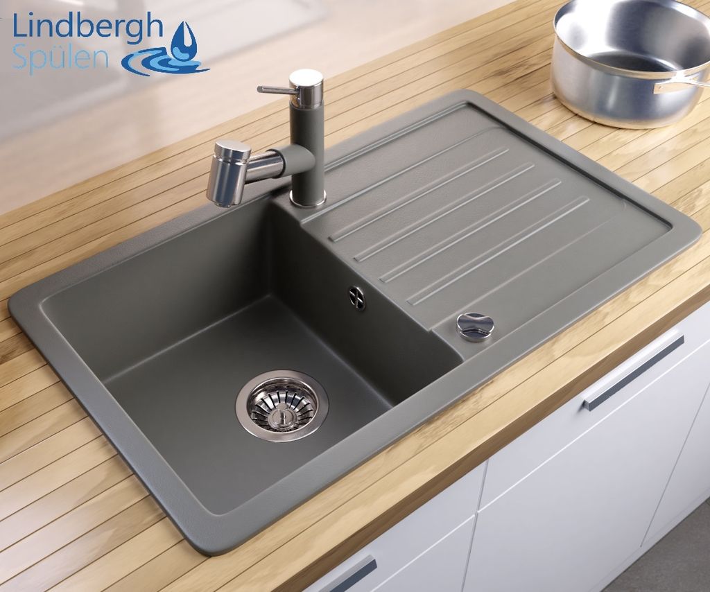 LINDBERGH® Granitspüle Grau "VEL33" inkl. Siphon Produktbild 