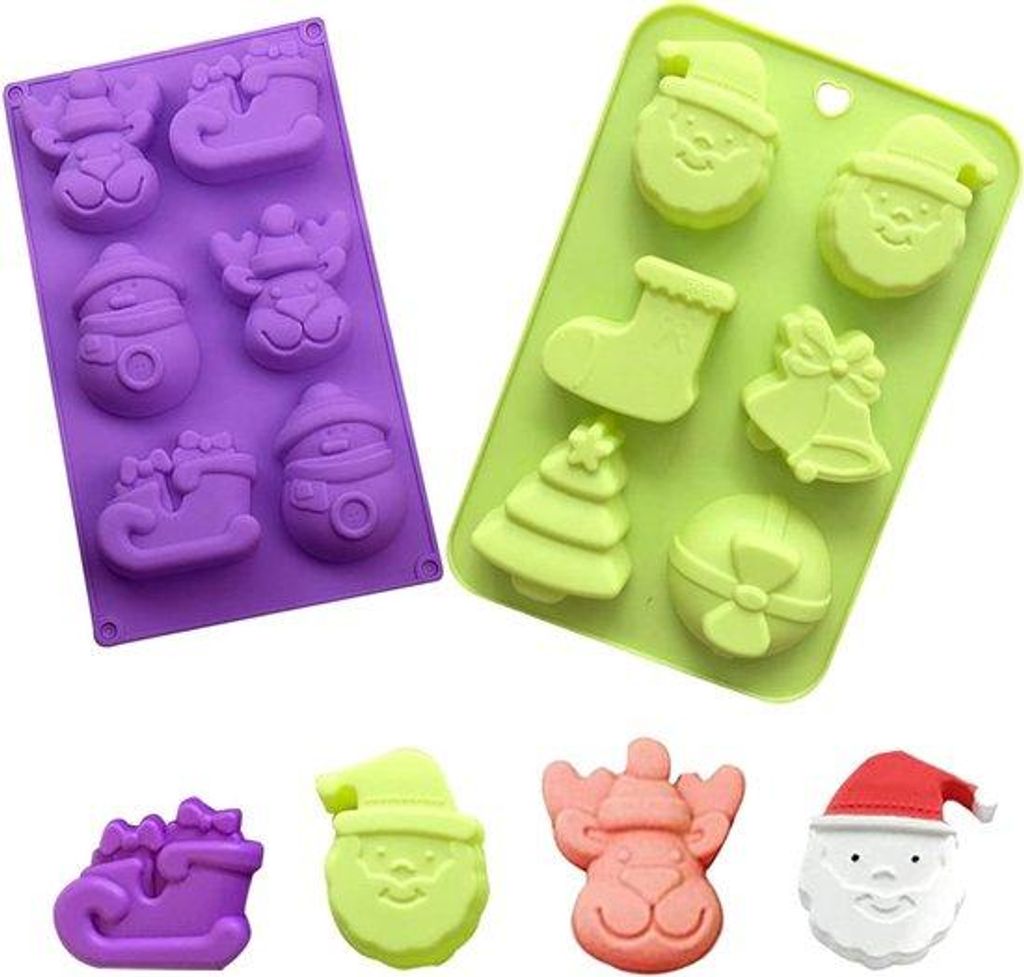 Weihnachtsspülmolden für Pudding - 2 Einheiten Weihnachtschokoladekuchenformen mit Weihnachtsmann-/Schneemann-/Rentiermotiven