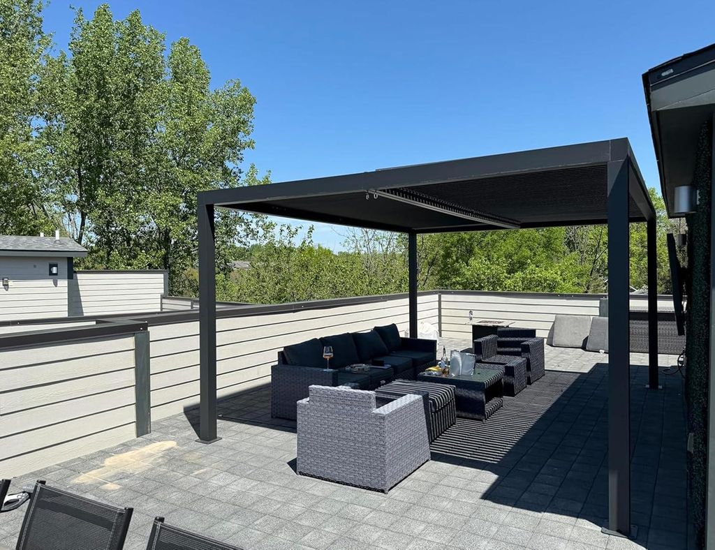 PURPLE LEAF Pergola 3,3x4,5m Wasserdicht Winterfest, Aluminium Pavillon mit Verstellbarem Lamellendach, Grau