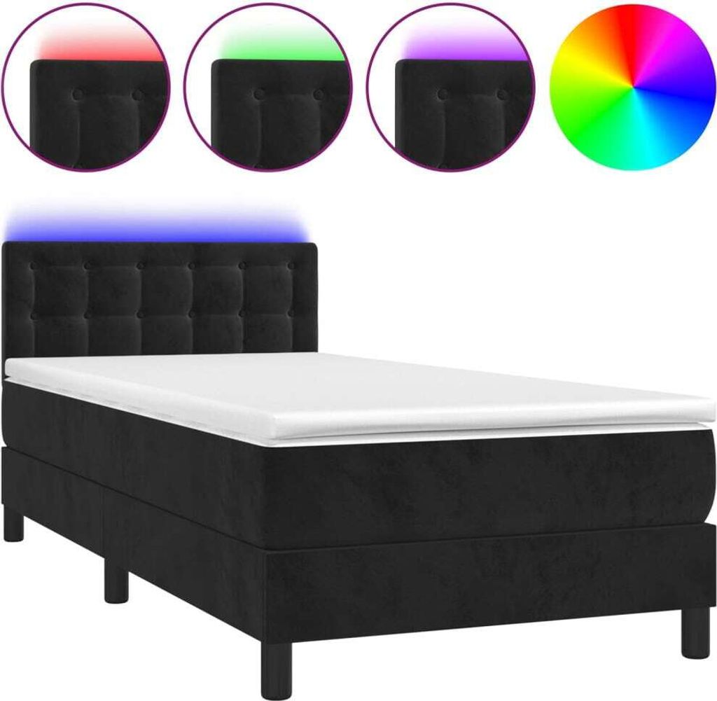 Boxspringbett mit Matratze & LED Schwarz 90x190 cm Samt