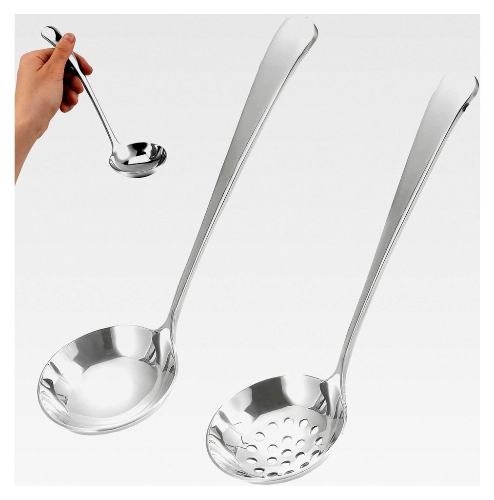 2er Set Edelstahl Suppenkelle und Schaumlöffel - 6 cm, spülmaschinenfest, zum Servieren von Suppen und Eintöpfen
